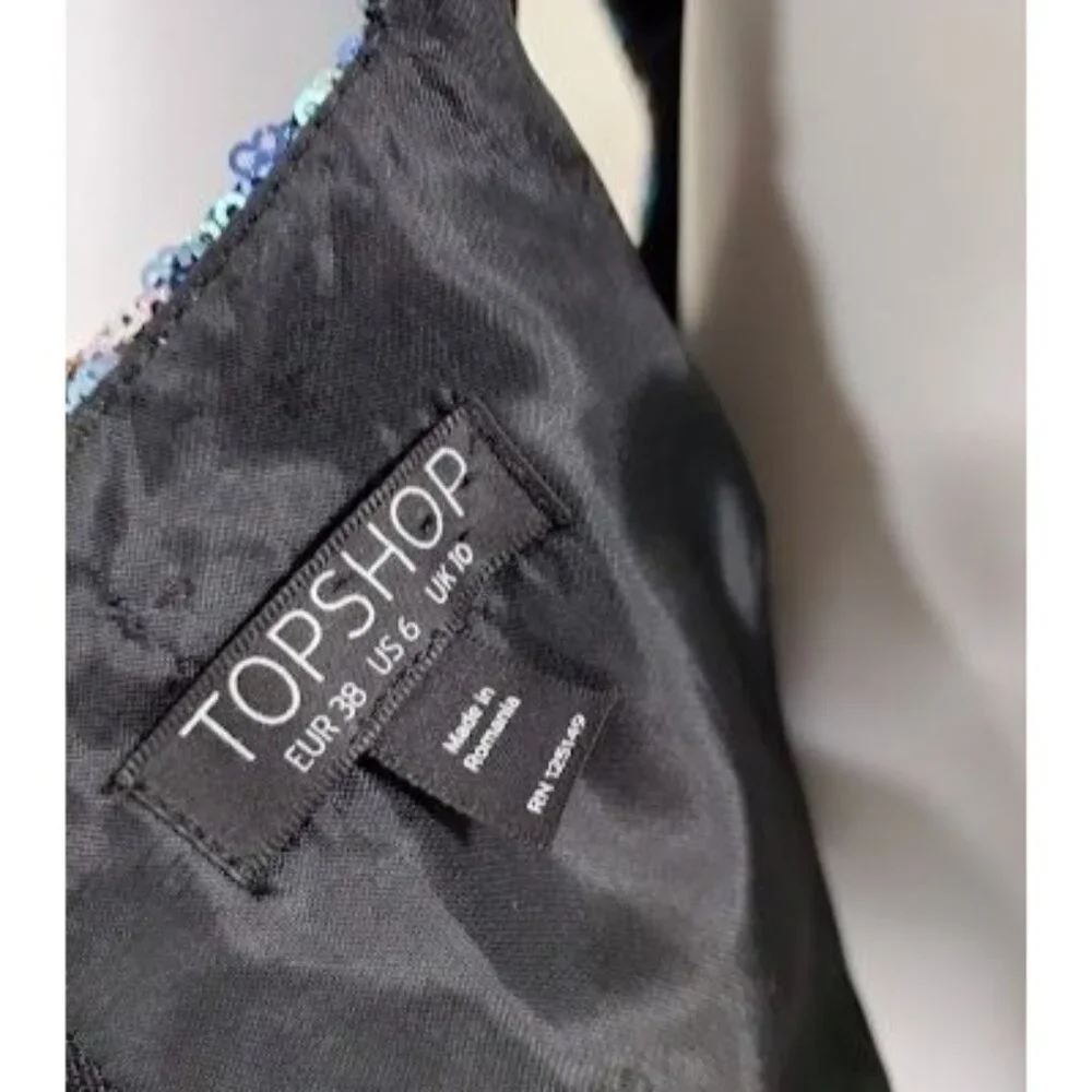TOPSHOP Sequins Twee Homecomming NYE V-Neck Prom Glamour Mini Dress Size 6 - Picture 5 of 13